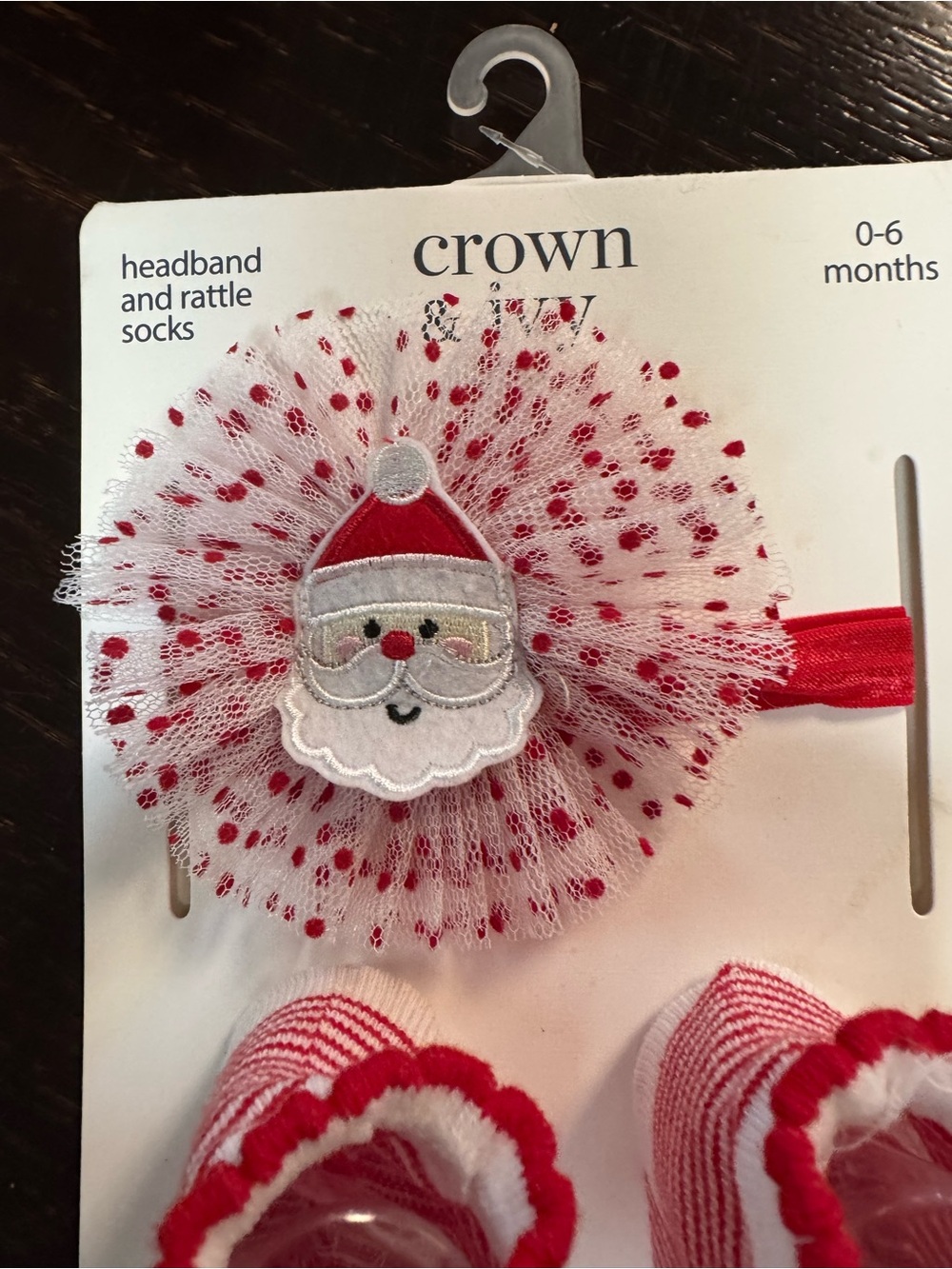 crown & ivy Red and White Santa Headband and Sock Rattle Set - Picture 2 of 5